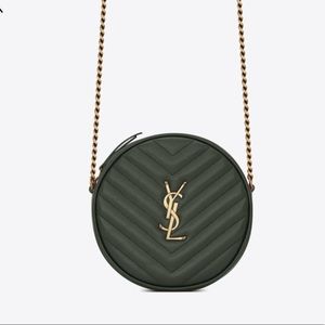 ISO YSL SAINT LAURENT VINYLE ROUND CAMERA BAG, GRN